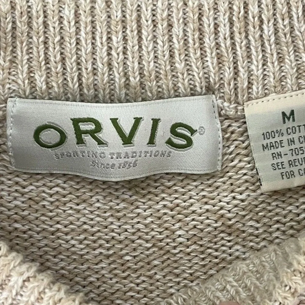 Orvis Vintage Patchwork Cable Knit Sweater Mens M 100% Cotton Grandpa 90s Preppy - Picture 2 of 5